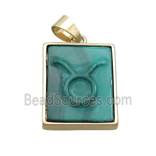 Natural Malachite Pendant Zodiac Leo Green Rectangle Gold Plated