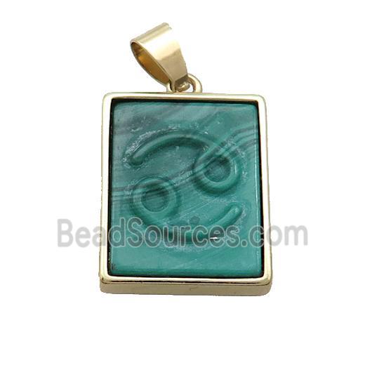 Natural Malachite Pendant Zodiac Cancer Green Rectangle Gold Plated