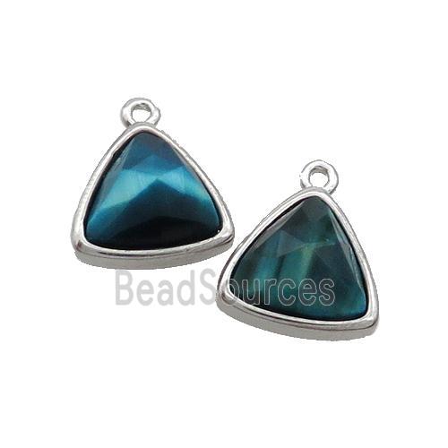 Blue Tiger Eye Stone Triangle Pendant Platinum Plated