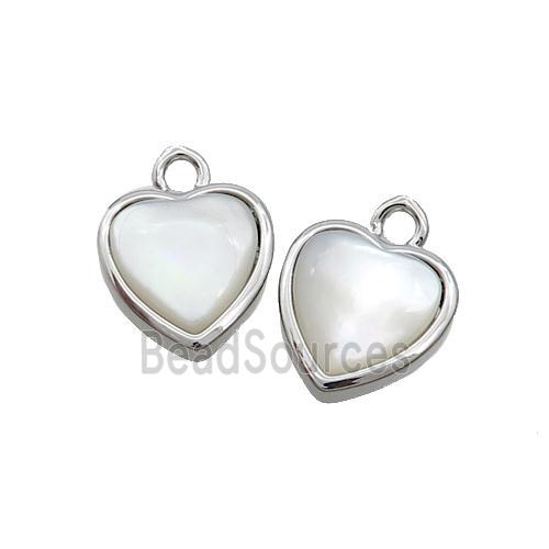 White Pearlized Shell Heart Pendant Platinum Plated