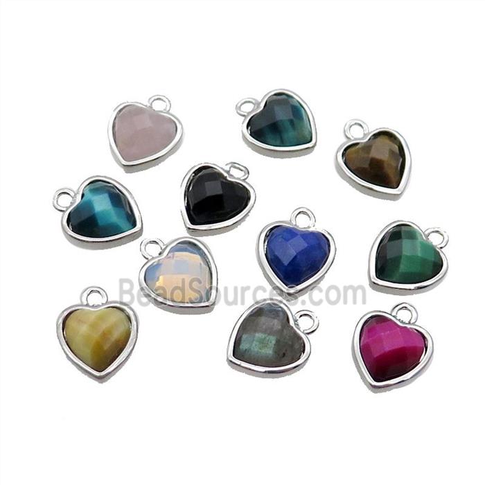 Mix Gemstone Heart Pendant Platinum Plated