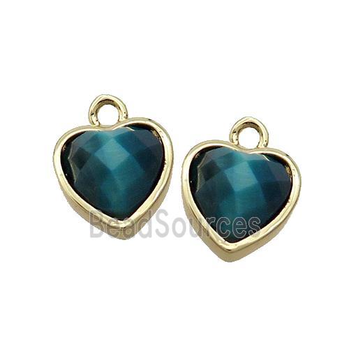 Blue Tiger Eye Stone Heart Pendant Gold Plated