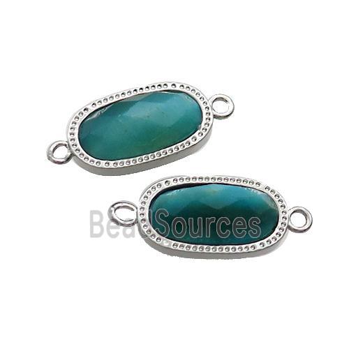 Blue Tiger Eye Stone Oval Connector Platinum Plated