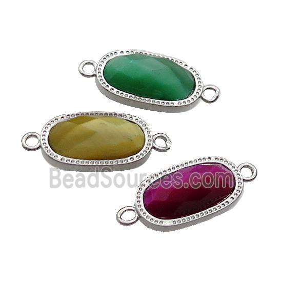 Mixed Tiger Eye Stone Oval Connector Platinum Plated