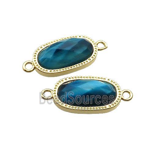 Blue Tiger Eye Stone Oval Connector Gold Plated