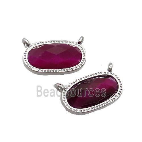 Fuchsia Tiger Eye Stone Oval Pendant 2loops Platinum Plated