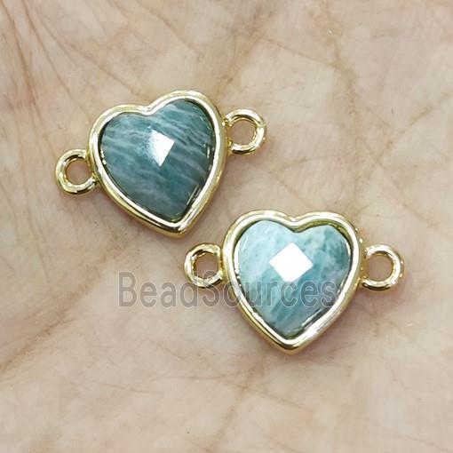 Green Amazonite Heart Connector Gold Plated