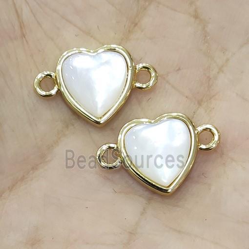 White Pearlized Shell Heart Connector Gold Plated