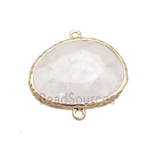 White Crystal Quartz Connector Oval Gold Plated