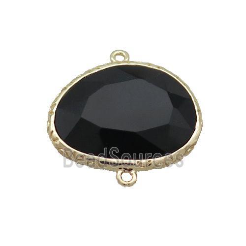 Black Onyx Agate Connector Oval Gold Plated