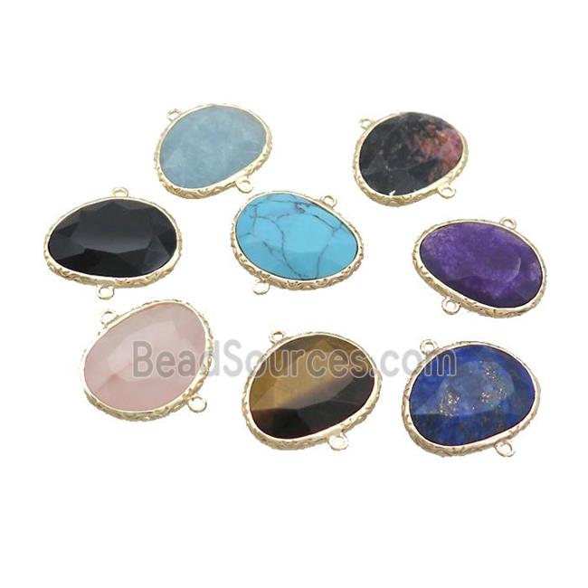 Mix Gemstone Connector Oval Gold Plated