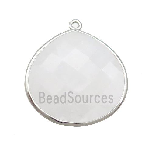 White Crystal Quartz Teardrop Pendant Platinum Plated