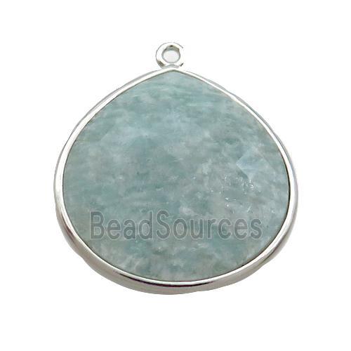 Green Amazonite Teardrop Pendant Platinum Plated