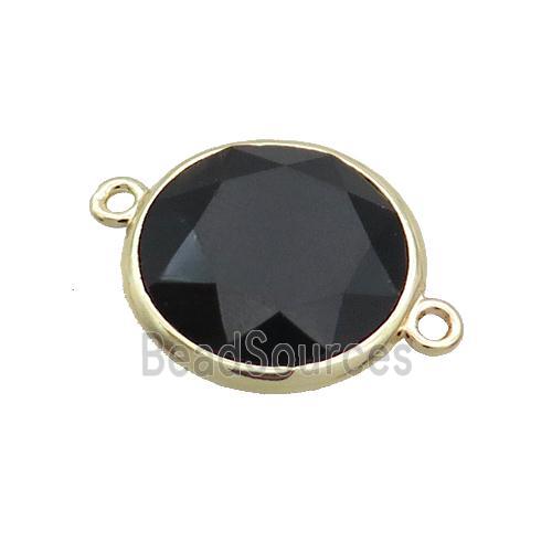 Black Onyx Agate Circle Connector Faceted Gold Plated