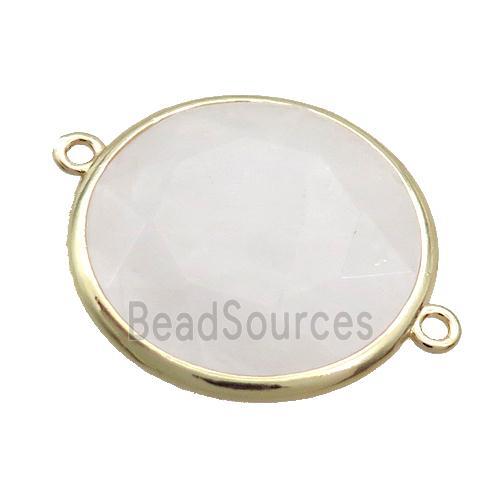 White Crystal Quartz Circle Connector Faceted Gold Plated