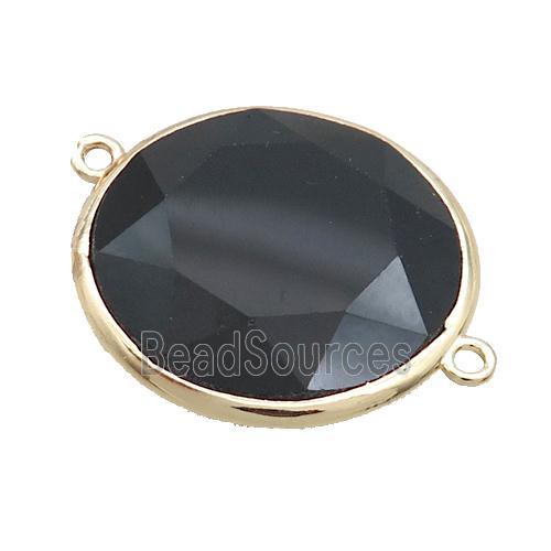 Black Onyx Agate Circle Connector Faceted Gold Plated