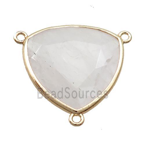 White Crystal Quartz Triangle Pendant 3loops Gold Plated