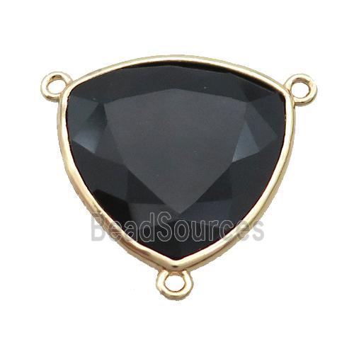 Black Onyx Agate Triangle Pendant 3loops Gold Plated