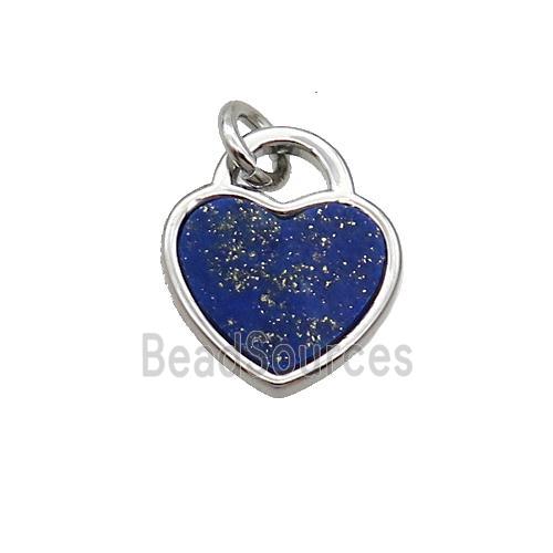 Copper Heart Pendant Pave Blue Lapis Platinum Plated