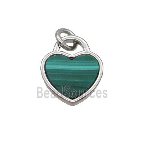 Copper Heart Pendant Pave Malachite Platinum Plated