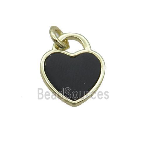 Copper Heart Pendant Pave Black Agate Gold Plated