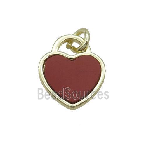 Copper Heart Pendant Pave Red Agate Gold Plated