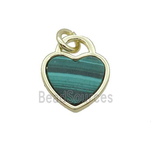 Copper Heart Pendant Pave Malachite Gold Plated