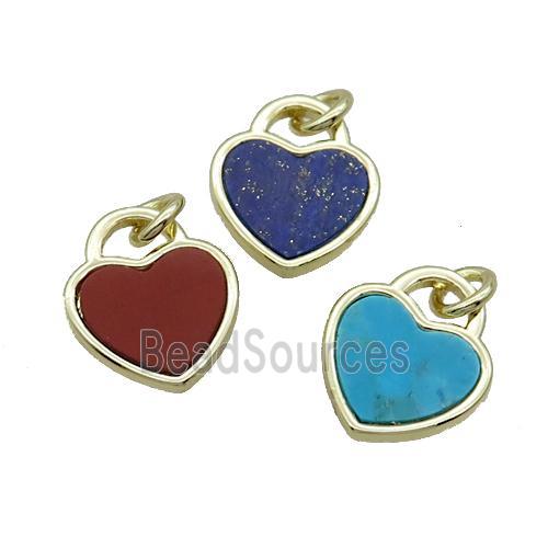 Copper Heart Pendant Pave Gemstone Gold Plated Mixed