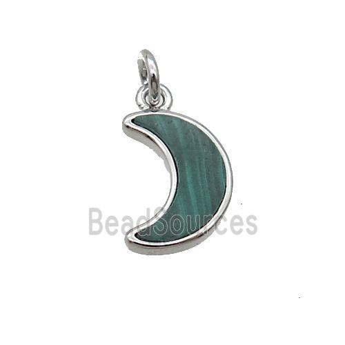 Copper Moon Pendant Pave Green Malachite Platinum Plated