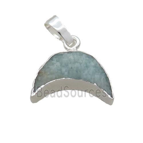 Natural Green Amazonite Moon Pendant Shiny Silver