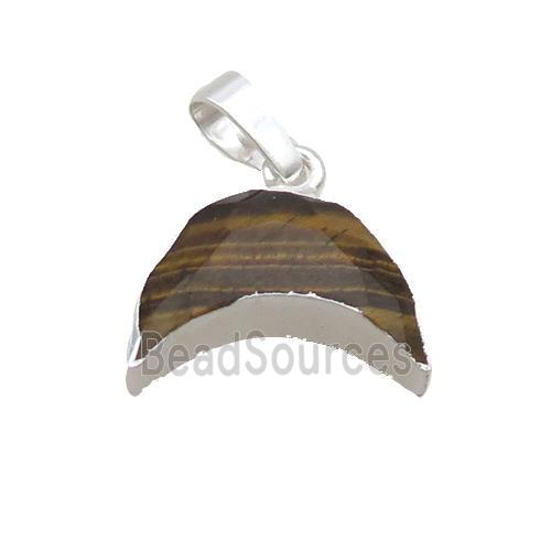 Natural Tiger Eye Stone Moon Pendant Shiny Silver