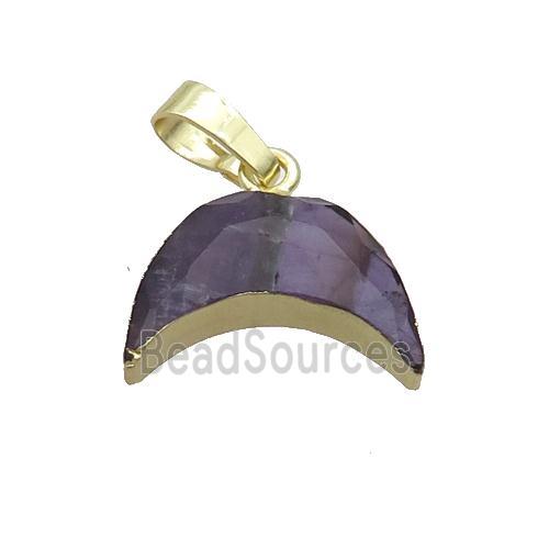 Natural Purple Amethyst Moon Pendant Gold Plated