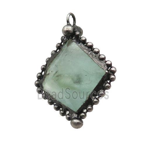 Green Fluorite Pendant Freeform Antique Silver