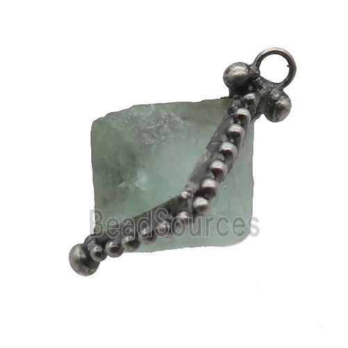 Green Fluorite Pendant Freeform Antique Silver