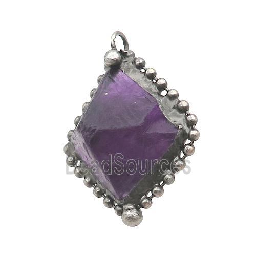 Purple Fluorite Pendant Freeform Antique Silver