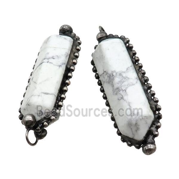 White Howlite Turquoise Bullet Pendant Antique Silver