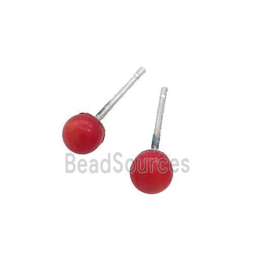 Red Coral Stud Earring 925 Sterling Silver