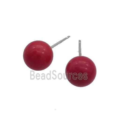 Red Coral Stud Earring 925 Sterling Silver