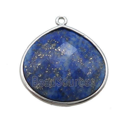 Natural Blue Lapis Lazuli Teardrop Pendant Platinum Plated