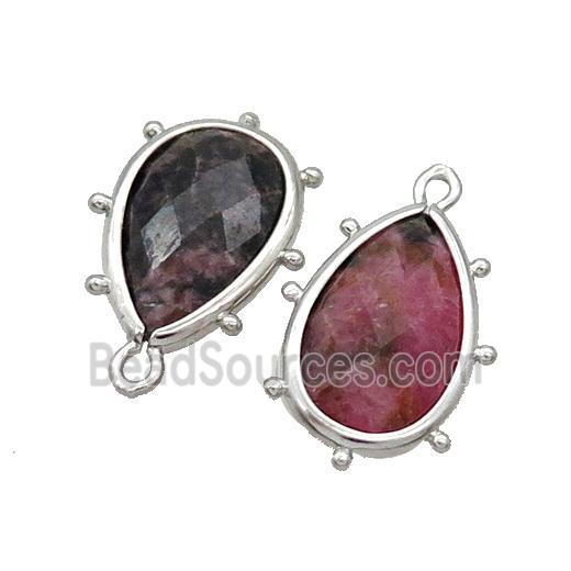 Pink Rhodonite Teardrop Pendant Platinum Plated