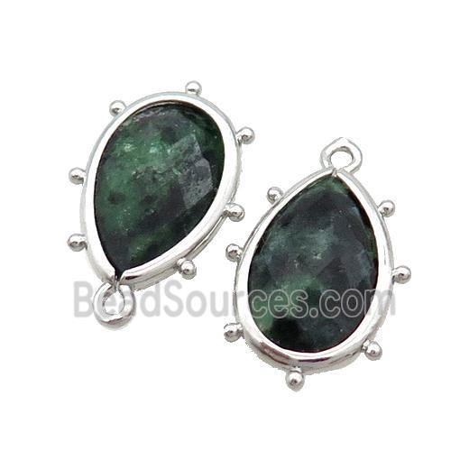 Green Zoisite Teardrop Pendant Platinum Plated