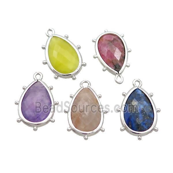 Mix Gemstone Teardrop Pendant Platinum Plated