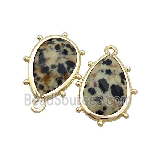 Natural Dalmatian Jasper Black Spot Teardrop Pendant Gold Plated