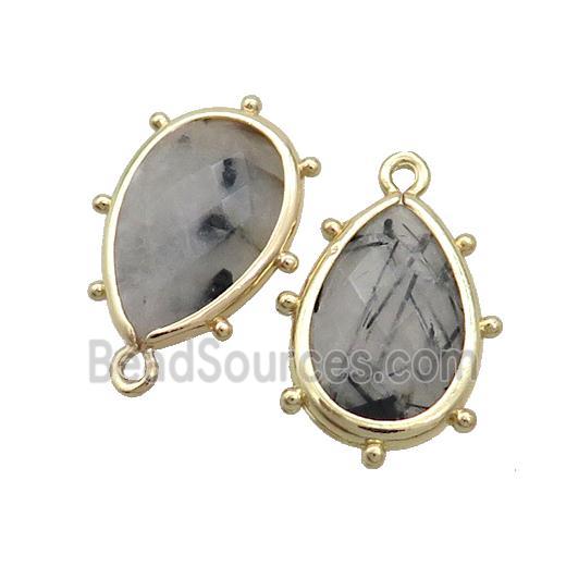 Natural Black Rutilated Quartz Teardrop Pendant Gold Plated