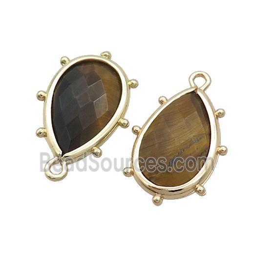 Natural Tiger Eye Stone Teardrop Pendant Gold Plated