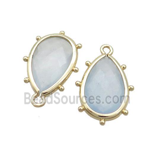 Lt.blue Jade Teardrop Pendant Dye Gold Plated