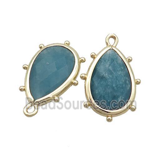 Teal Jade Teardrop Pendant Dye Gold Plated