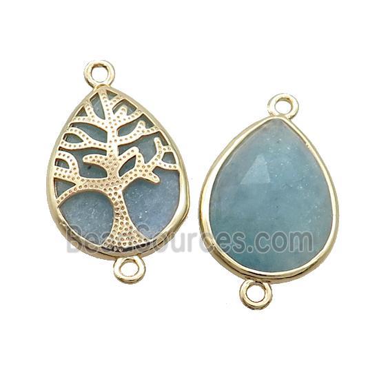 Natural Green Quartz Teardrop Connector Tree Of Life Gold Plated