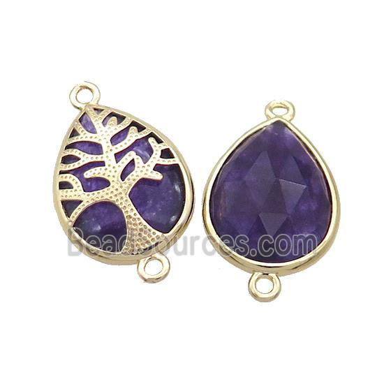 Natural Purple Amethyst Teardrop Connector Tree Of Life Gold Plated