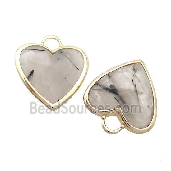 Black Rutilated Quartz Heart Pendant Gold Plated